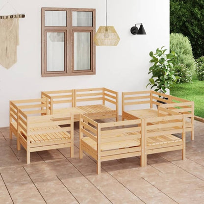 8-Piece Brown Solid Pinewood Outdoor Lounge Sofa Set