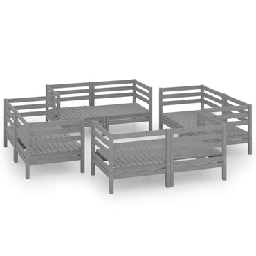 FURCO Grey Solid Pinewood 8-Piece Garden Lounge Set with Modular Corner Sofas