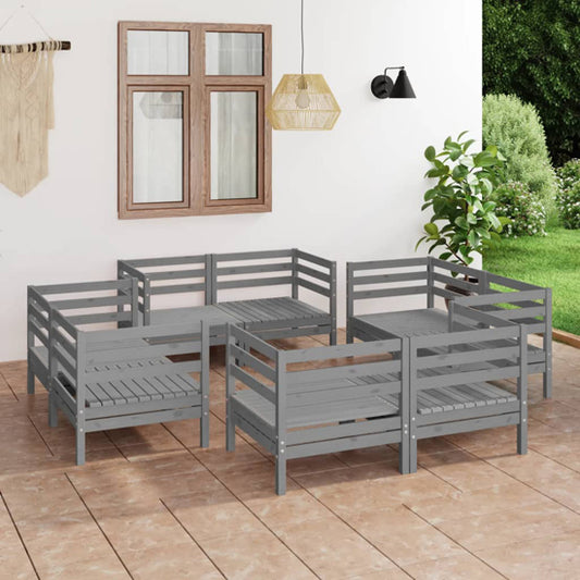 FURCO Grey Solid Pinewood 8-Piece Garden Lounge Set with Modular Corner Sofas