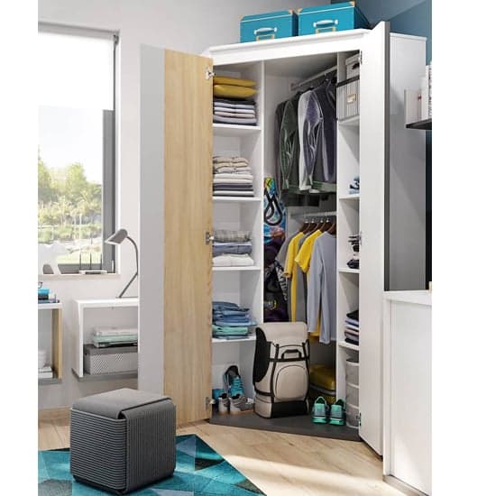 Indio Kids Corner Wardrobe with 2 Doors in Matt White - Stylish & Space-Saving Storage Solution