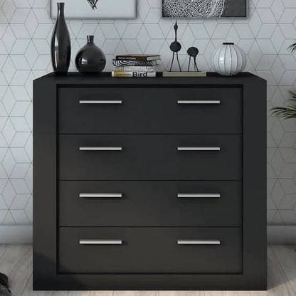 Modern Matt Black Wooden Chest of 4 Drawers for Bedroom Storage