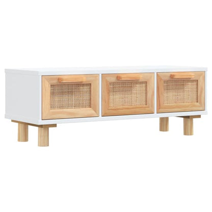 FURCO Alfy White Coffee Table with 3 Rattan Drawers for Modern Living Rooms