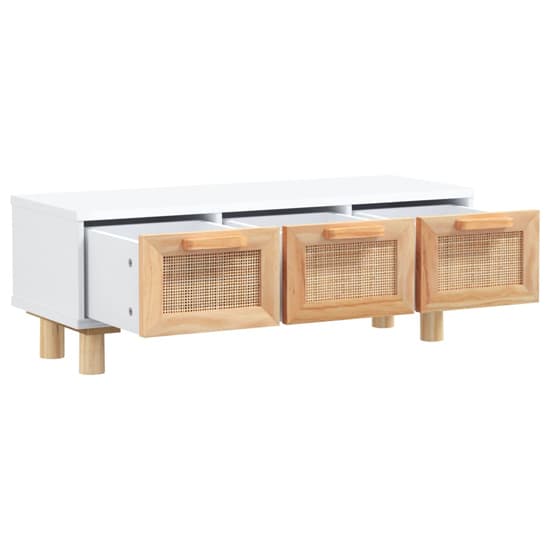 FURCO Alfy White Coffee Table with 3 Rattan Drawers for Modern Living Rooms