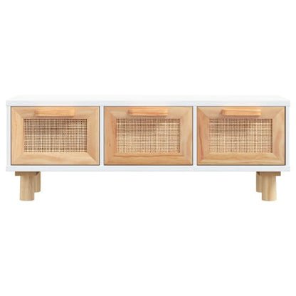 FURCO Alfy White Coffee Table with 3 Rattan Drawers for Modern Living Rooms