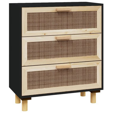 Alfy Wooden Chest Of 3 Drawers In Black And Natural Rattan