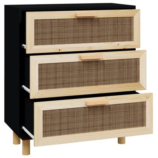 Alfy Wooden Chest Of 3 Drawers In Black And Natural Rattan