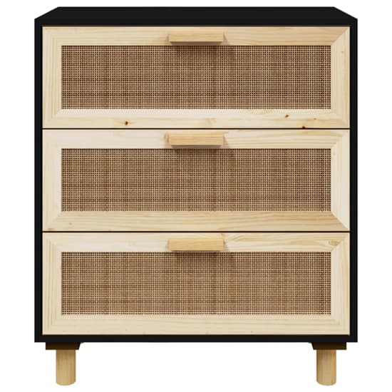 Alfy Wooden Chest Of 3 Drawers In Black And Natural Rattan