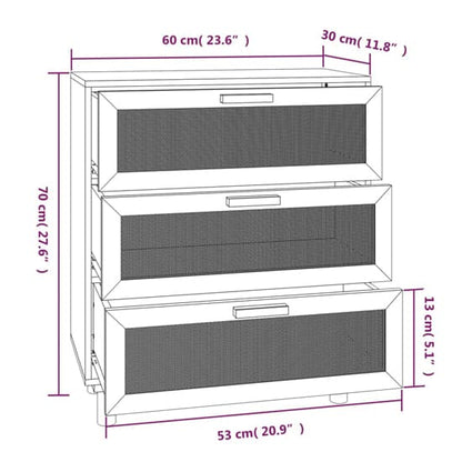 Alfy Wooden Chest Of 3 Drawers In Black And Natural Rattan