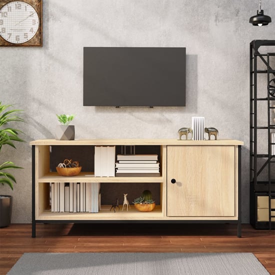 Furco Isabelle Sonoma Oak TV Stand with Storage Door and Shelf for Living Room