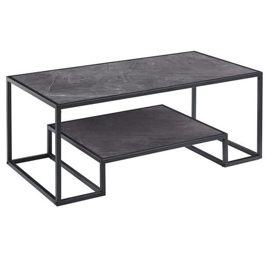 Isla Grey Marble Effect Coffee Table with Undershelf and Metal Legs