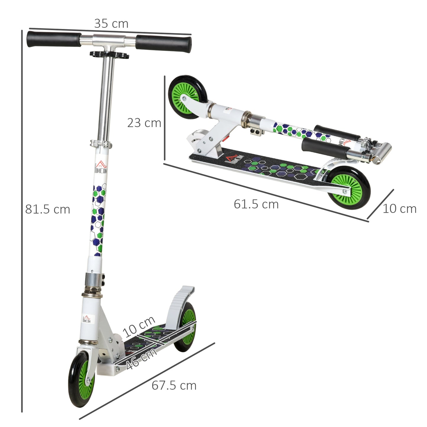 HOMCOM ids Scooter One-Click Foldable Kick Scooter Adjustable Height for Boys and Girls 3 - 8 Years White