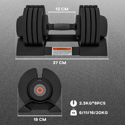 SPORTNOW Adjustable Dumbbells Set, 4-in-1 Weights Set with Storage Tray, Non-Slip Handle, 6kg, 11kg, 16kg, 20kg