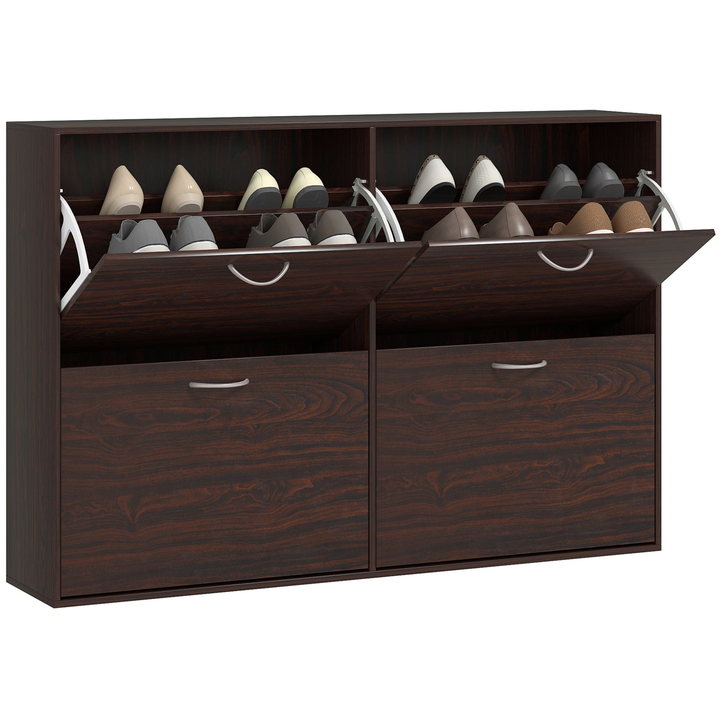 HOMCOM ooden Modern Design 4 Drawer Shoes Cabinet Pull Down Shelf Storage Organiser Entrance Hallway Furniture - Dark Brown