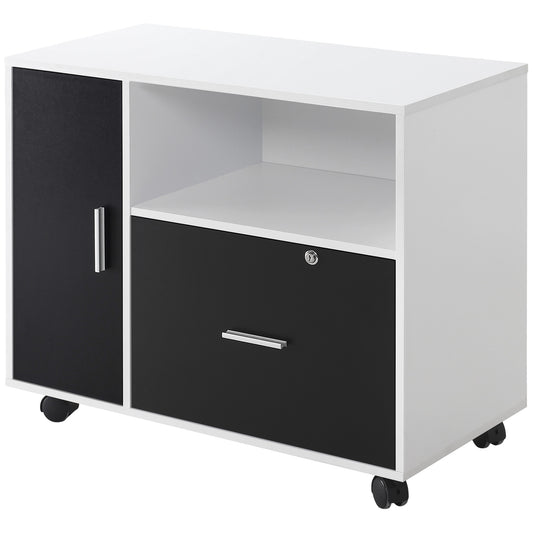 HOMCOM ulti-Compartment Office Storage Cabinet, with File Hangers - Black/White