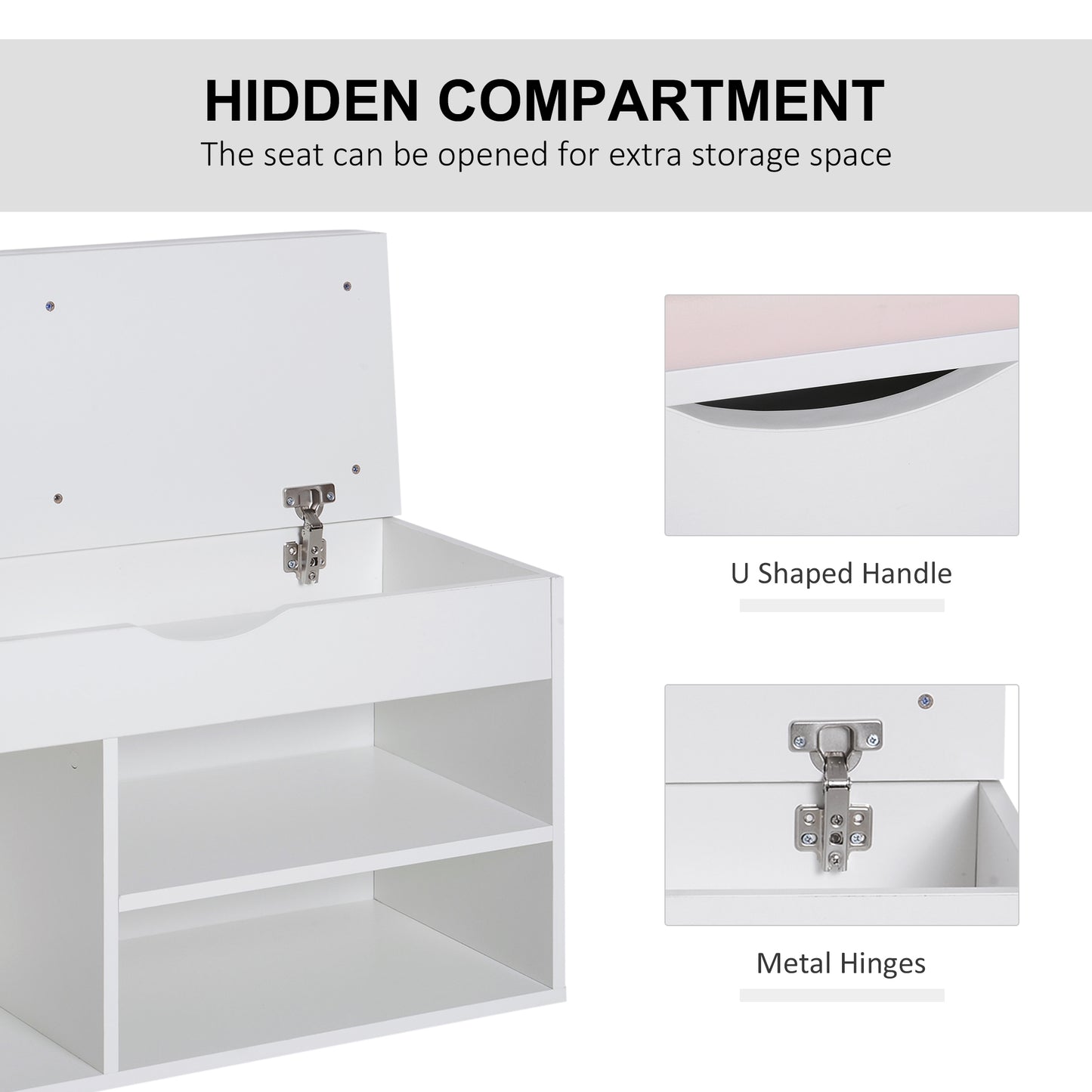 HOMCOM ooden Shoes Rack Bench, Hidden Storage Padded Seat, Organiser Footwear Rack, Hallway, White, 80 x 30 x 47 cm