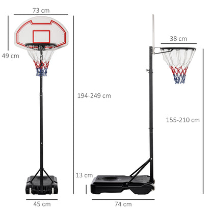 HOMCOM ortable Basketball Hoop Stand Freestanding Sports System Adjustable Height 1.55-2.1M on Wheels for Teenagers Adults, White