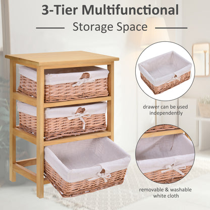 HOMCOM Drawer Dresser Wicker Basket Storage Shelf Unit Wooden Frame Home Organisation Cabinet Bedroom Office Furniture Natural Finish