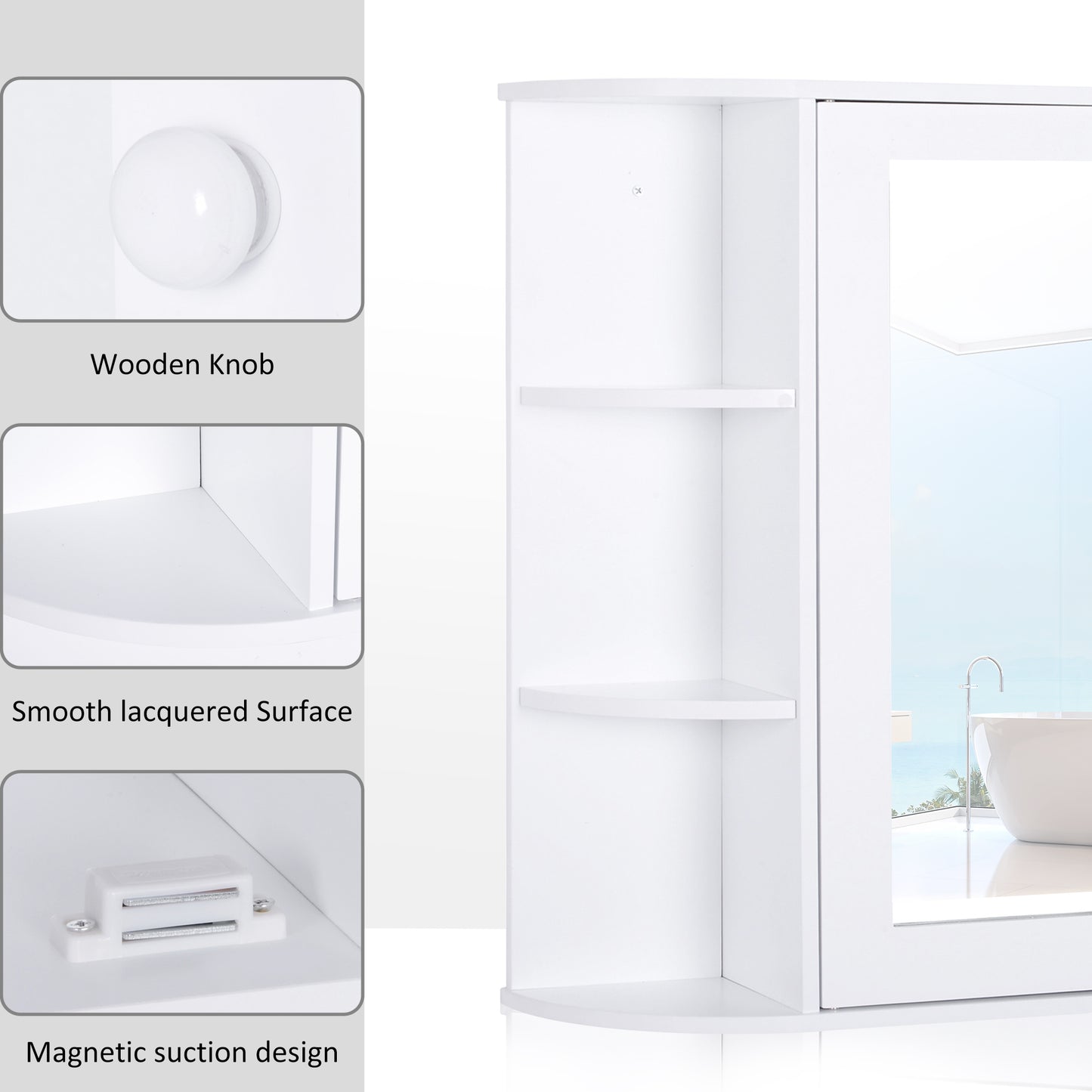 HOMCOM all Mounted Bathroom Cabinet with Mirror Single Door Storage Organizer 2-tier Inner Shelves White