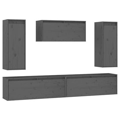 FURCO Grey Solid Pinewood TV Unit with Ample Storage Options