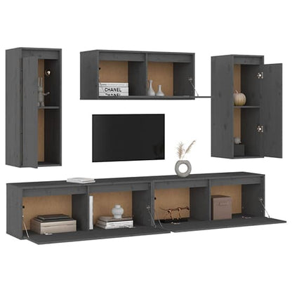 FURCO Grey Solid Pinewood TV Unit with Ample Storage Options