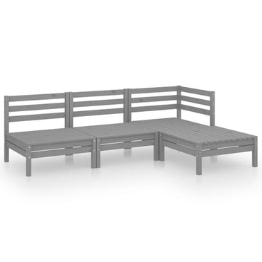 Grey Solid Pinewood 4-Piece Outdoor Lounge Set with Corner Sofa and Footstool