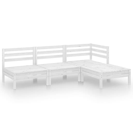 FURCO Jaclyn White Solid Pinewood 4-Piece Garden Lounge Set with Corner Sofa, Middle Sofas, and Footstool/Table