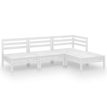 FURCO Jaclyn White Solid Pinewood 4-Piece Garden Lounge Set with Corner Sofa, Middle Sofas, and Footstool/Table