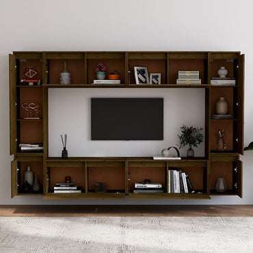 FURCO Jairus Solid Pinewood TV Unit in Honey Brown – Durable, Stylish Entertainment Center with Ample Storage