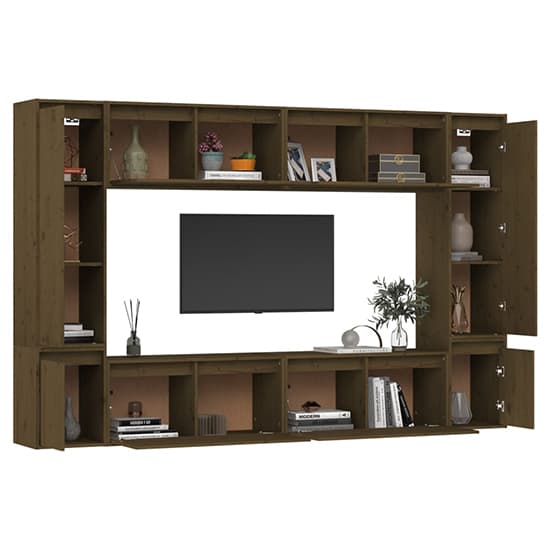 FURCO Jairus Solid Pinewood TV Unit in Honey Brown – Durable, Stylish Entertainment Center with Ample Storage