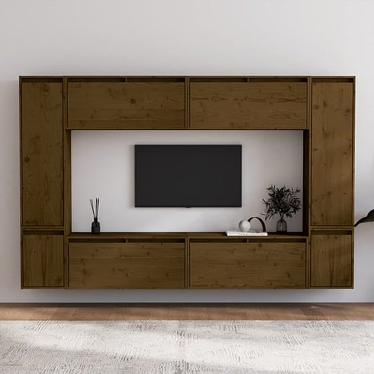 FURCO Jairus Solid Pinewood TV Unit in Honey Brown – Durable, Stylish Entertainment Center with Ample Storage