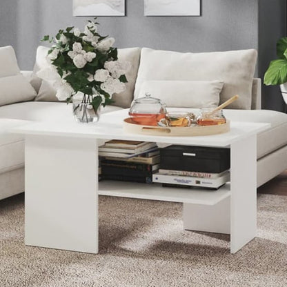 Modern White Wooden Coffee Table with Undershelf for Living Room