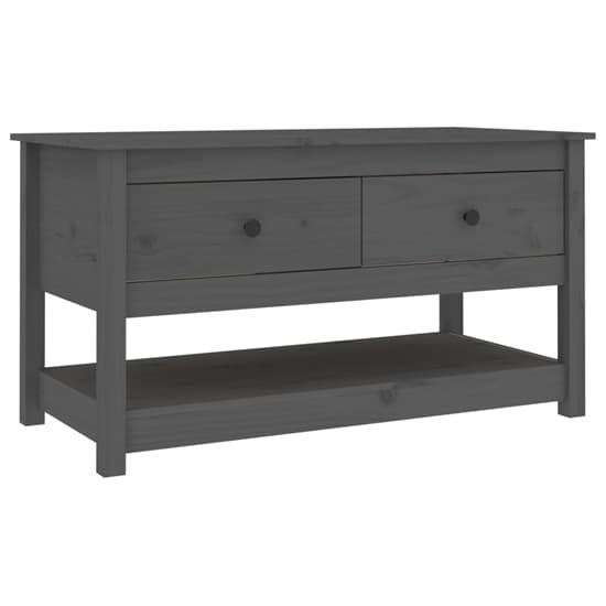 Grey Pine Wood Coffee Table with 2 Drawers and Open Shelf for Living Room Storage