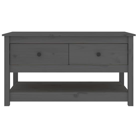 Grey Pine Wood Coffee Table with 2 Drawers and Open Shelf for Living Room Storage