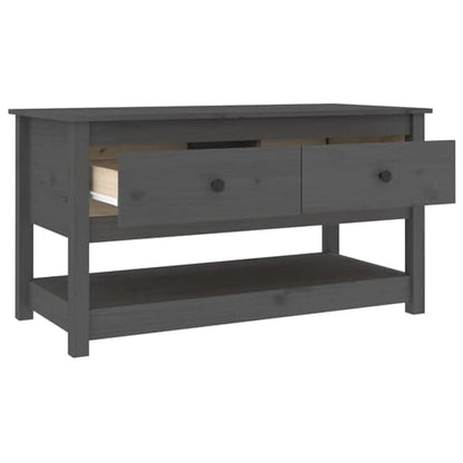 Grey Pine Wood Coffee Table with 2 Drawers and Open Shelf for Living Room Storage