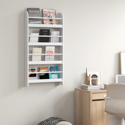 HOMCOM ood Wall/Standing Magazine Holders Book Rack Shelf 4 Tiers Space Saving Design Water Resist Home Office Decoration