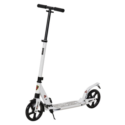 HOMCOM olding Kick Scooter 2 Big Wheels Teens Adult 14+ Adjustable Ride On White