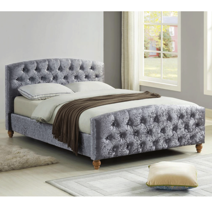 Elegant Modesto Silver Crushed Velvet Double Bed Frame - Luxurious Comfort