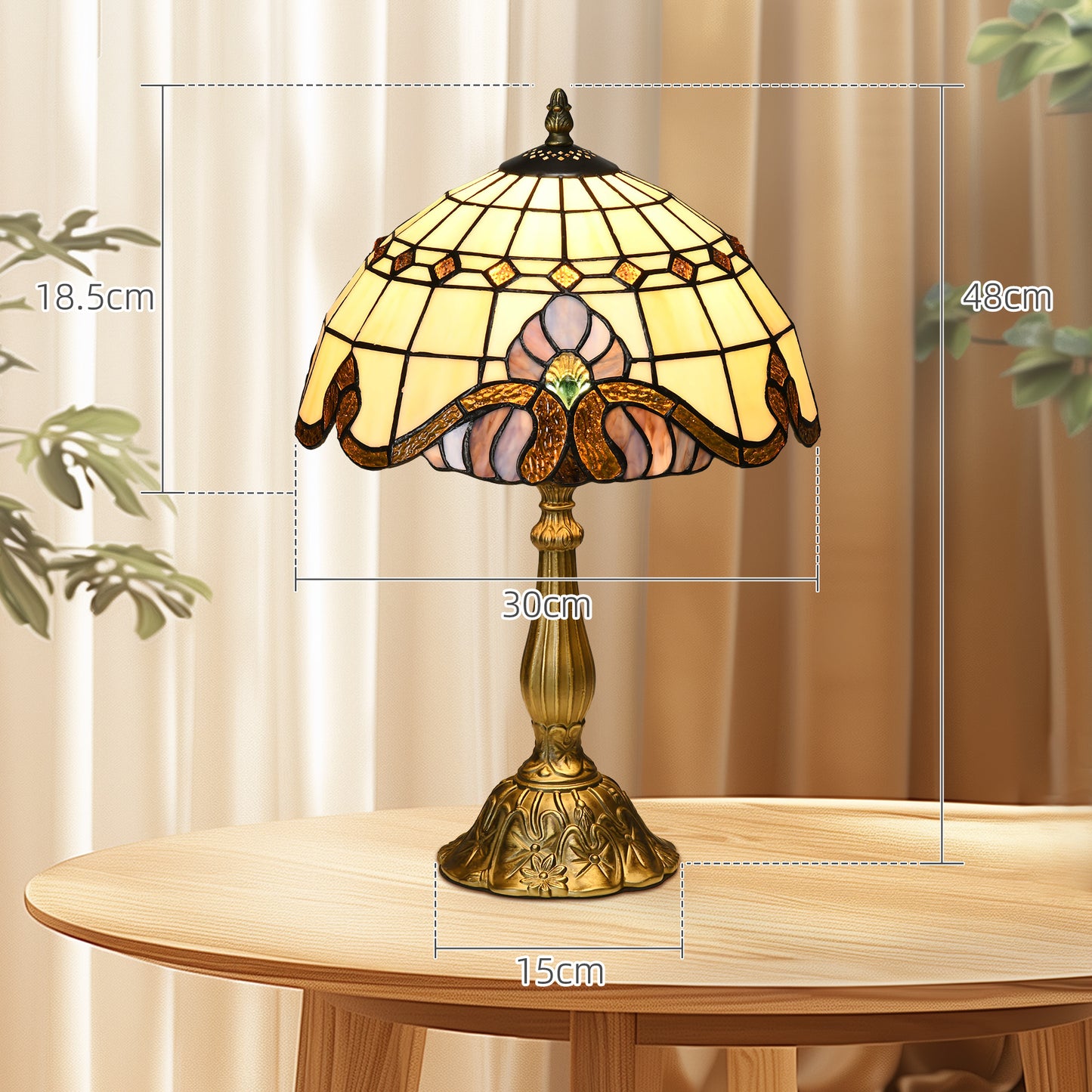 HOMCOM tained Glass Table Lamp, Handmade Antique Bedside Lamp, Decorative Night Light for Bedroom, Living room, Home, Nightstand