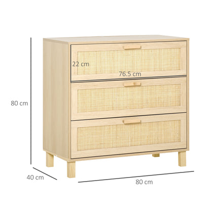 HOMCOM attan Bedroom Chest of Drawers, 3 Drawers Storage Unit, Boho Dresser for Living Room, Hallway, Natural