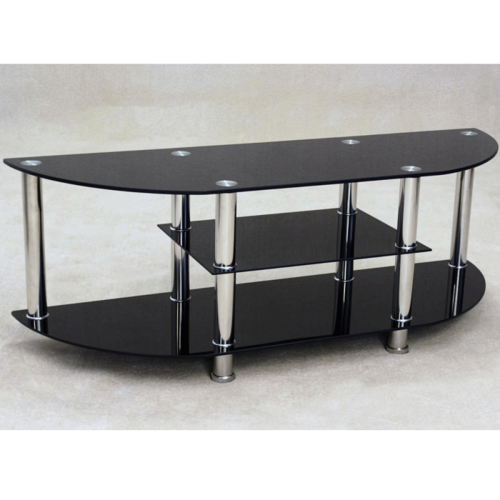 Puyallup Central Display TV Unit Chrome and Black Glass Elegance