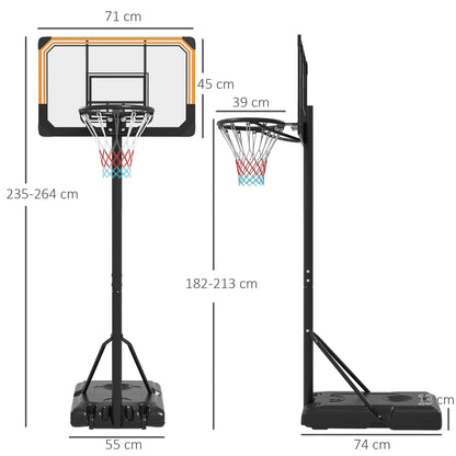 SPORTNOW Height Adjustable Basketball Stand Net Set System, Freestanding Basketball Hoop and Stand with Wheels, 182-213cm - Black