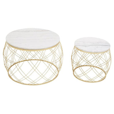 Modern Marble Top Round Side Tables Set with Gold Metal Frame - FURCO Judie