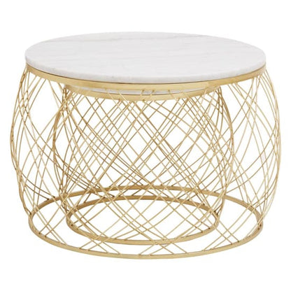 Modern Marble Top Round Side Tables Set with Gold Metal Frame - FURCO Judie