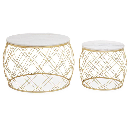 Modern Marble Top Round Side Tables Set with Gold Metal Frame - FURCO Judie