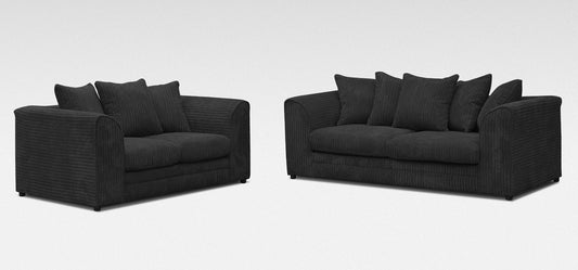 Dylan Black Jumbo Cord Sofa Set - 3 Seater & 2 Seater with Hardwood Frame