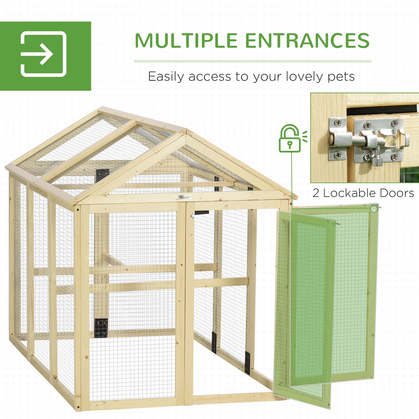 PawHut Large Chicken Run, Wooden Chicken coop, with Combinable Design - Natural Wood Finish