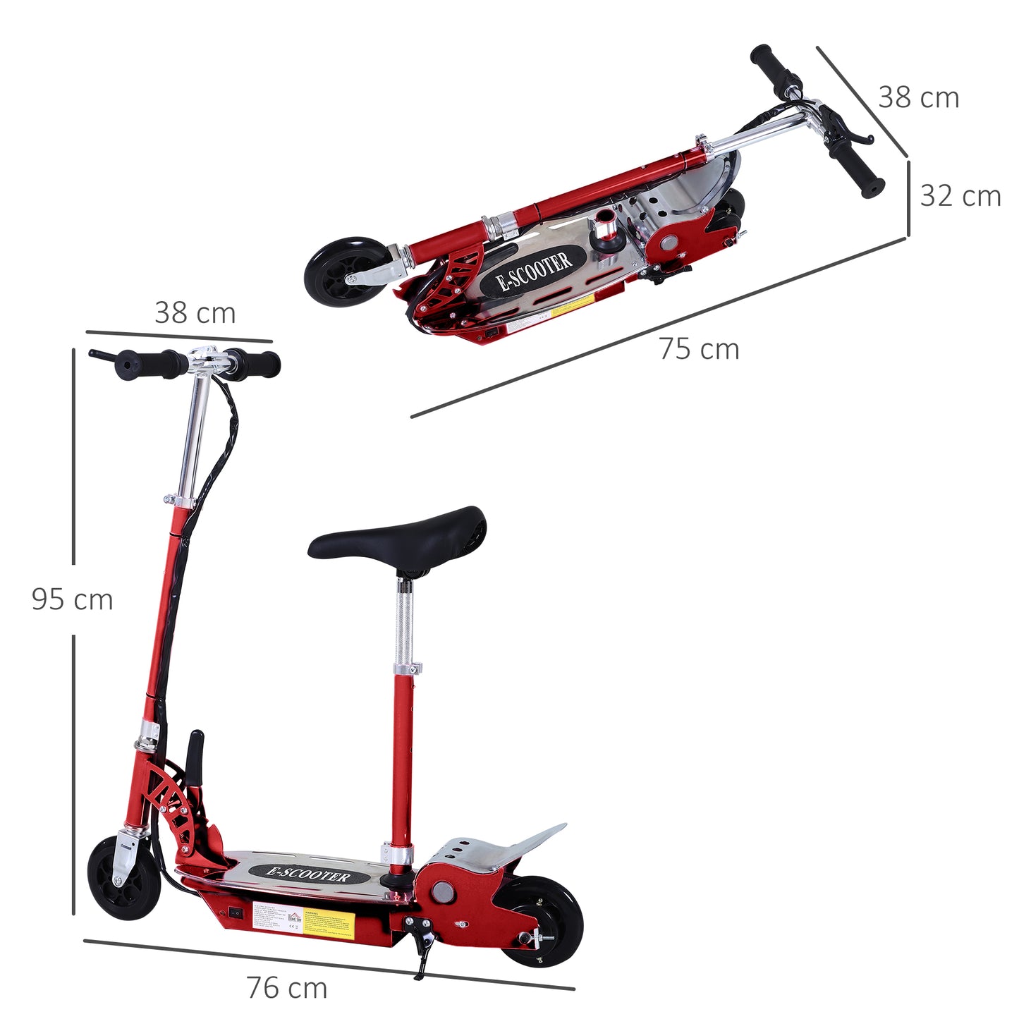 HOMCOM oldable Electric Scooter for Teens Over 7 years old 12V Battery 120W-Red