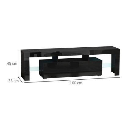 HOMCOM igh Gloss TV Stand Cabinet with LED RGB Lights and Remote Control for TVs up to 65", Media TV Console Table with Storage Compartment, Black