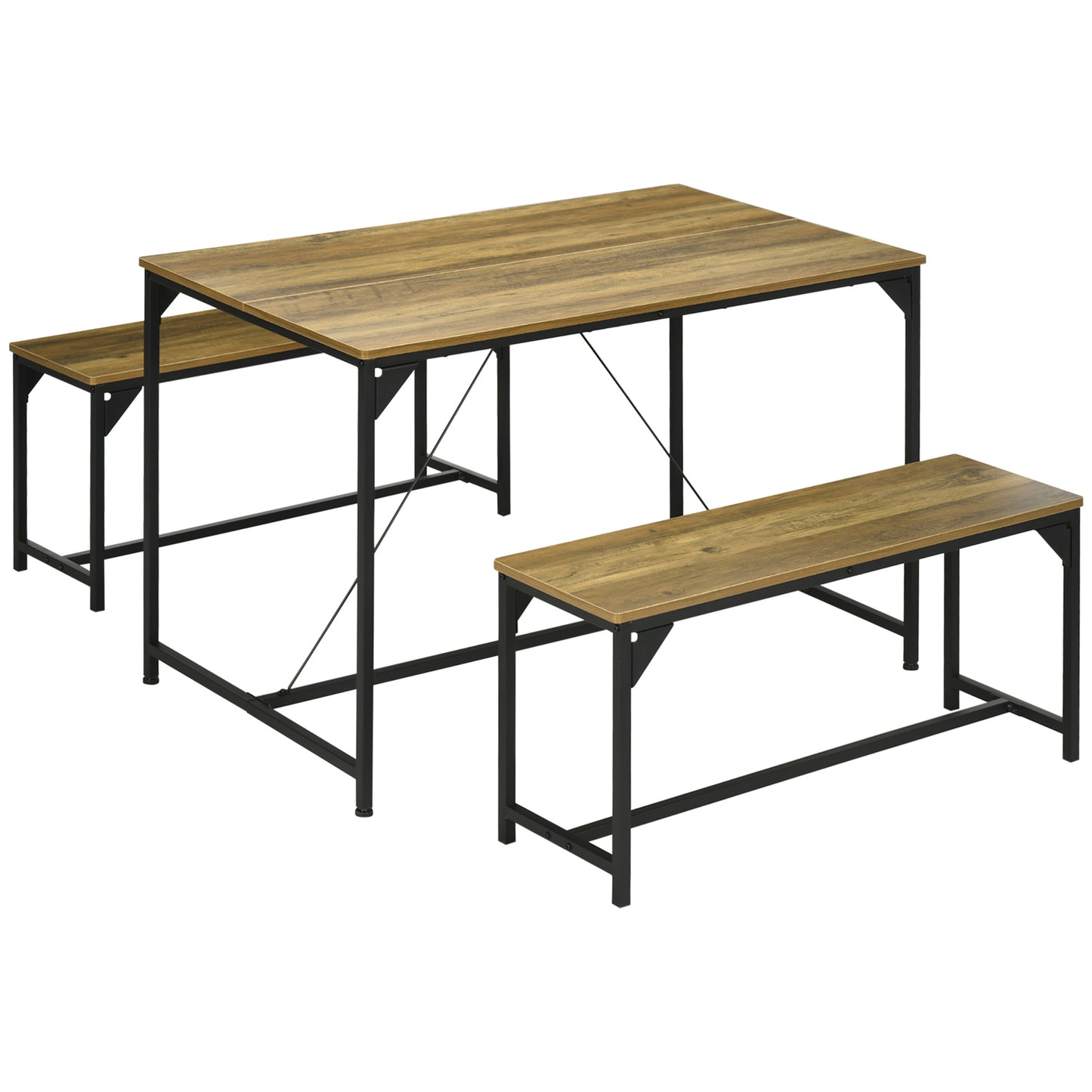 HOMCOM ining Table and Bench Set for 4, Kitchen Table with 2 Benches, Space Saving Dining Room Sets, Natural