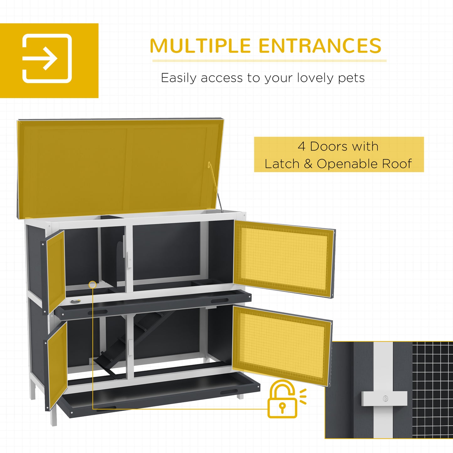 PawHut Double Decker Rabbit Hutch 2 Tier Guinea Pig House Pet Cage Outdoor with Sliding-out Tray, 100 x 47 x 91cm, Grey